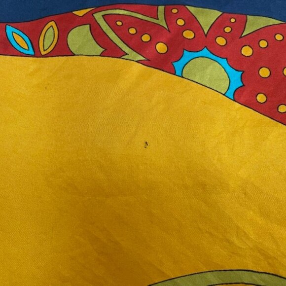 BURMEL Vintage Hand Rolled Bold Retro Print Blue Square Scarf - Picture 15 of 16